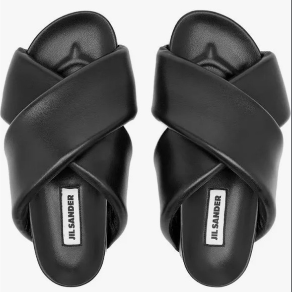 Jil Sander Shoes - Jil Sander Black Leather Crisscross Slide Sandals